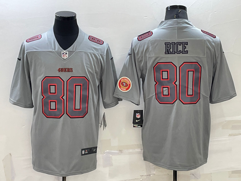 Men's San Francisco 49ers #80 Jerry Rice Grey With Patch Atmosphere Fashion Stitched Jersey